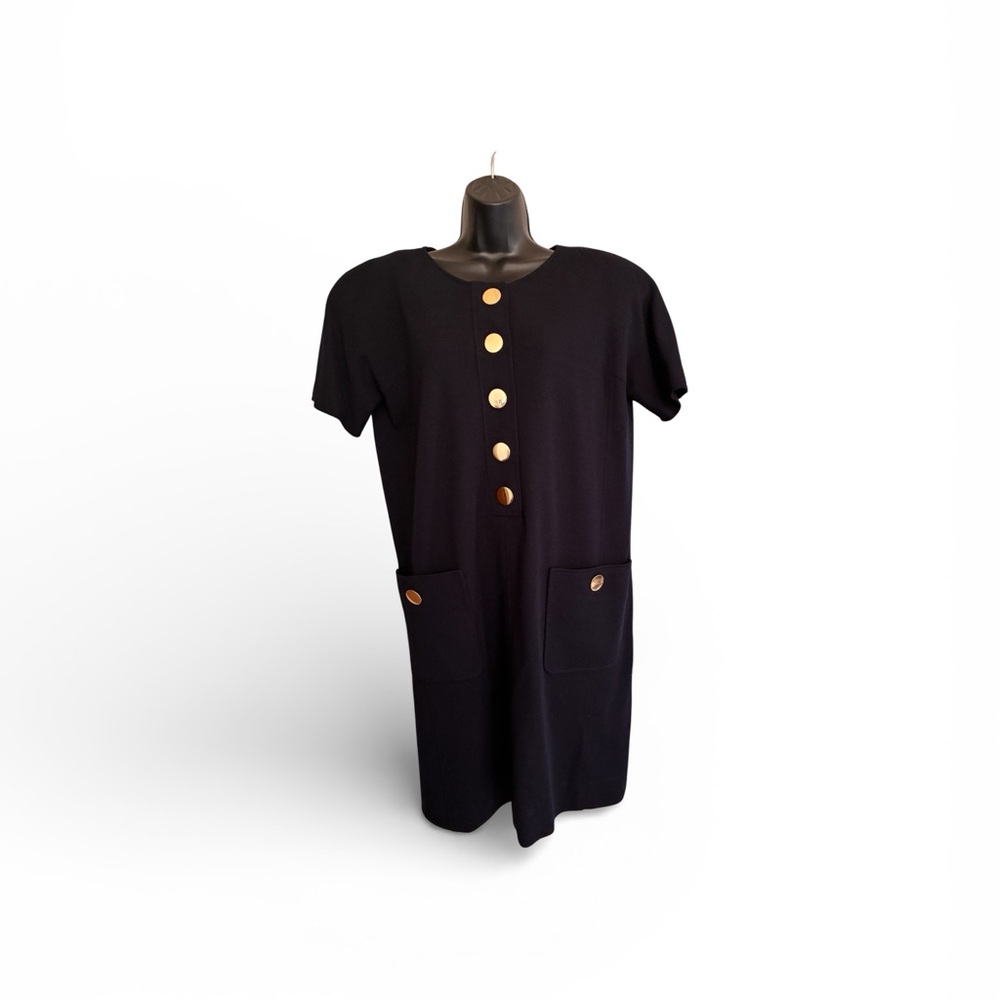 Vintage Oscar de la Renta Black Shift Dress with Gold Buttons Size 8
